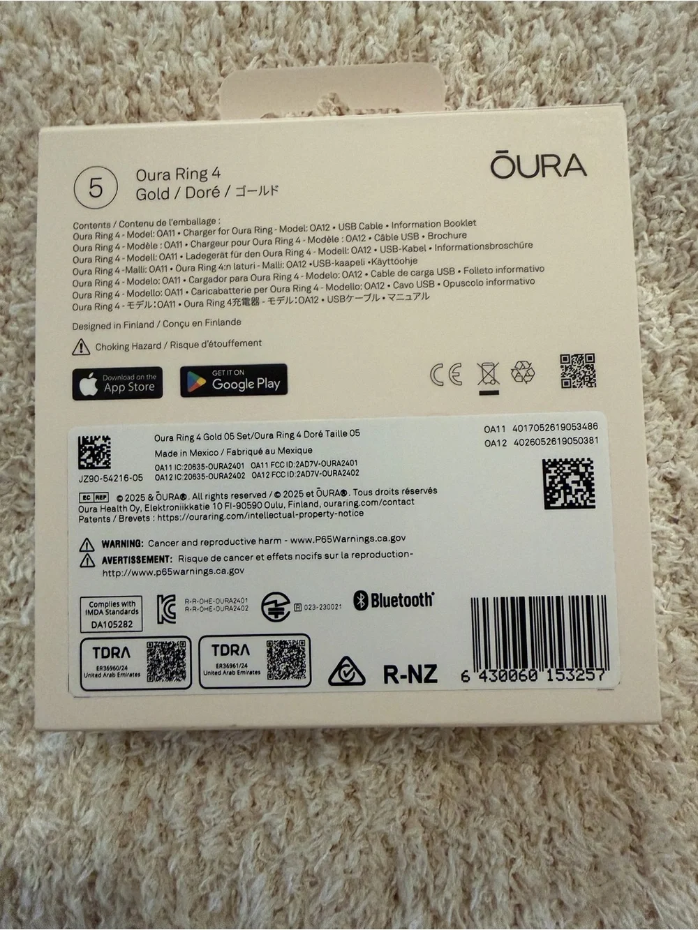 Oura Ring 4, Size 5, Gold Finish - Brand New, Unworn.